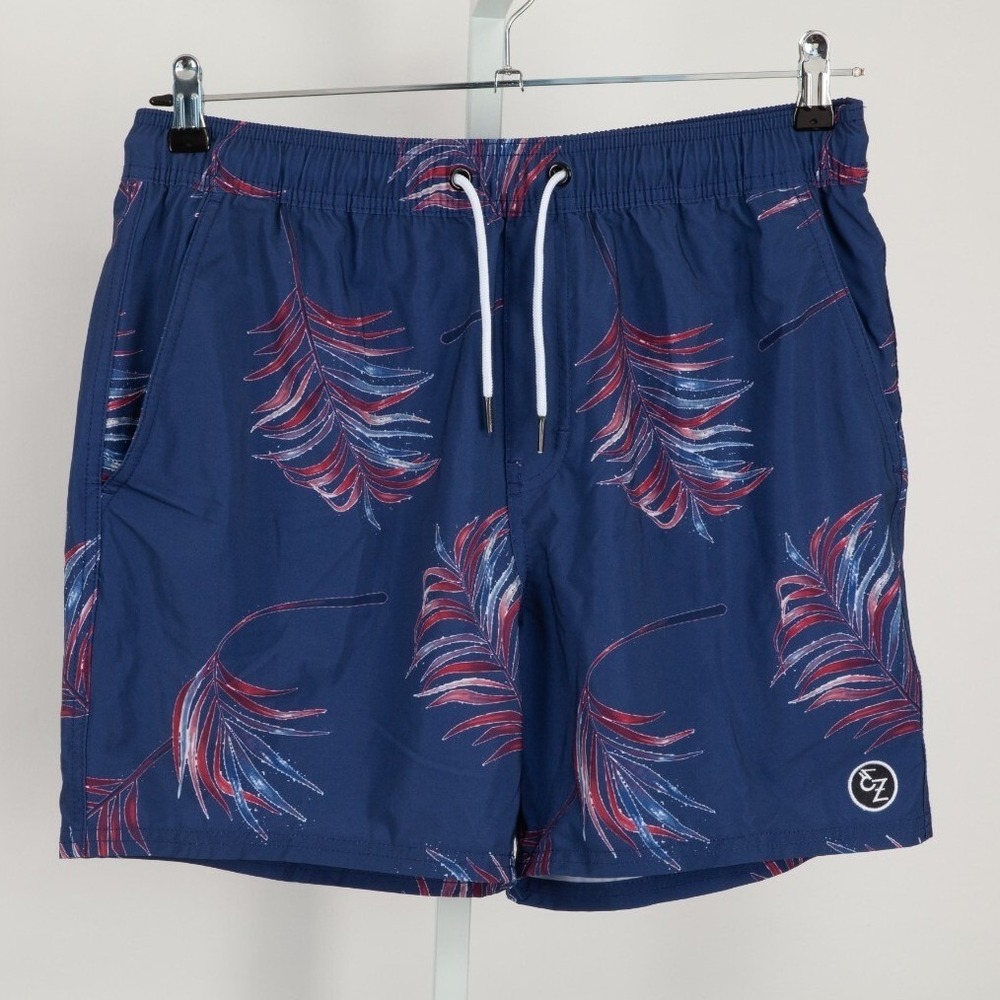 Ezekiel Swim Trunks Mens 34 Navy Blue Tropical Palm Leaf Board Shorts ER201097T